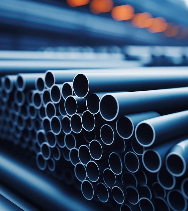 Stacked steel pipes, essential for modern construction.